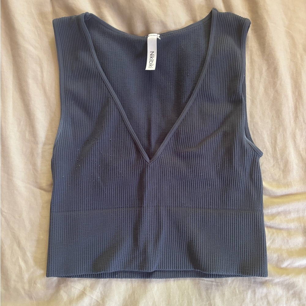 Nikibiki ribbed deep V-neck crop top